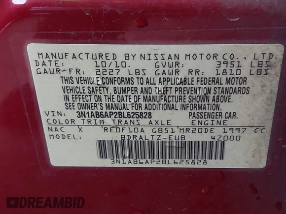 2011 Nissan Sentra SR with VIN 3N1AB6AP2BL625828, listed as a IAAI auction lot 42207424 with 173,985 mi miles and . Bid and sale history available at DreamBid. Image 9.