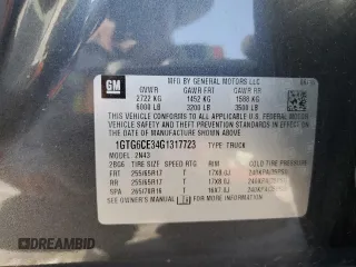 2016 GMC Canyon 4WD SLE with VIN 1GTG6CE34G1317723, listed as a Copart auction lot 68897634 with 61,975 mi miles and Salvage Title. Bid and sale history available at carsss.com. Image 14.