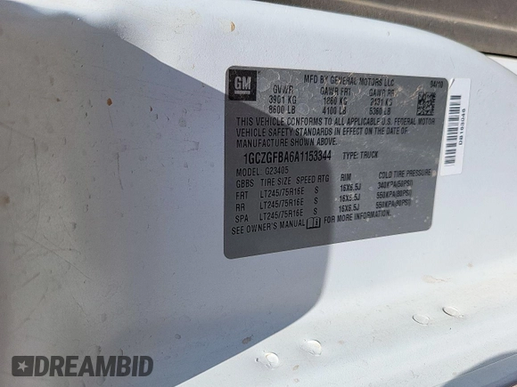 2010 Chevrolet Express Cargo with VIN 1GCZGFBA6A1153344, listed as a IAAI auction lot 42900629 with 149,002 mi miles and . Bid and sale history available at DreamBid. Image 9.