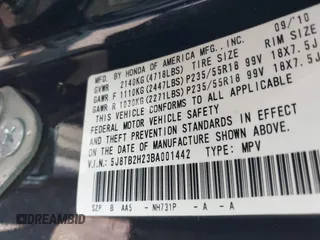 2011 Acura RDX with VIN 5J8TB2H23BA001442, listed as a IAAI auction lot 42165155 with 202,951 mi miles. Bid and sale history available at carsss.com. Image 9.