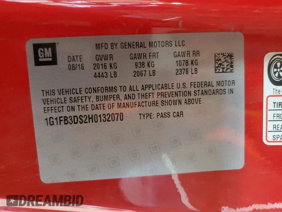 2017 Chevrolet Camaro 1LT with VIN 1G1FB3DS2H0132070, listed as a Copart auction lot 48714185 with 91,508 mi miles and Salvage Title. Bid and sale history available at carsss.com. Image 14.
