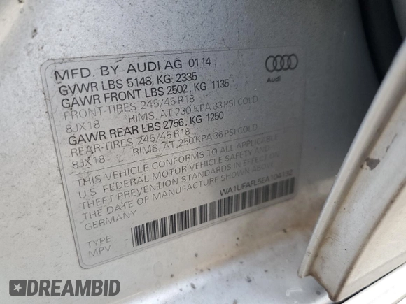 2014 Audi allroad Premium Plus with VIN WA1UFAFL5EA104132, listed as a Copart auction lot 70884744 with 0 mi miles and Salvage Title. Bid and sale history available at carsss.com. Image 13.