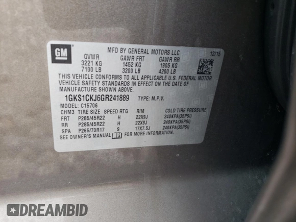 2016 GMC Yukon Denali with VIN 1GKS1CKJ6GR241889, listed as a Copart auction lot 67661734 with 0 mi miles and Salvage Title. Bid and sale history available at carsss.com. Image 13.