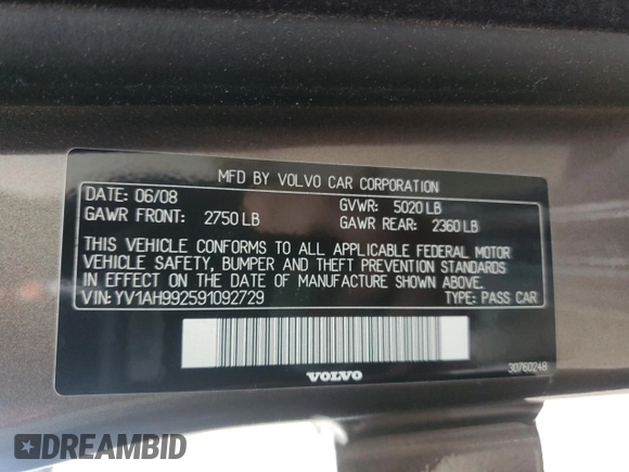2009 Volvo S80 I6 Turbo with VIN YV1AH992591092729, listed as a Copart auction lot 50593385 with 66,266 mi miles and Clean Title. Bid and sale history available at carsss.com. Image 14.