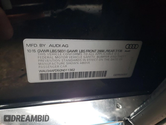 2016 Audi A8 L 3.0T with VIN WAU34AFD5GN011362, listed as a Copart auction lot 43261123 with 92,036 mi miles. Bid and sale history available at carsss.com. Image 12.