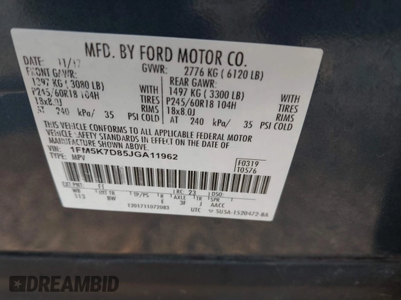 2018 Ford Explorer XLT z VIN 1FM5K7D85JGA11962, wystawiony jako IAAI lot #42049582 z przebiegiem 104 411 mil mil oraz . Historia ofert i sprzedaży dostępna na DreamBid. Obrazek 9.