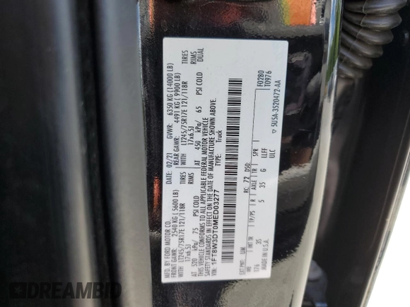 2021 Ford F-350 XL z VIN 1FT8W3DT0MED03277, wystawiony jako Copart lot #56975175 z przebiegiem 118 699 mil mil oraz Szkoda całkowita • Salvage title. Historia ofert i sprzedaży dostępna na DreamBid. Obrazek 10.