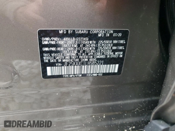 2020 Subaru Forester Touring with VIN JF2SKAXC1LH585221, listed as a Copart auction lot 83598454 with 24,923 mi miles and Salvage Title. Bid and sale history available at carsss.com. Image 13.