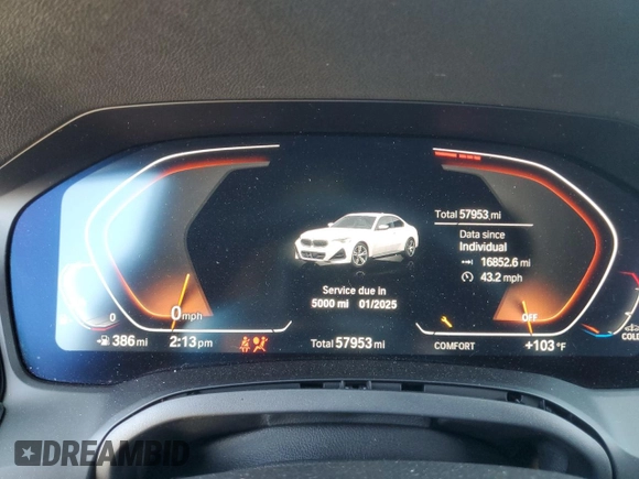 2022 BMW 2 Series 230i with VIN 3MW23CM07N8C54794, listed as a Copart auction lot 74959954 with 57,953 mi miles and Salvage Title. Bid and sale history available at carsss.com. Image 9.