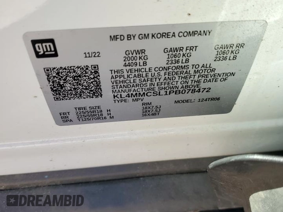 2023 Buick Encore GX Preferred с VIN KL4MMCSL1PB078472, выставлен на аукционе Copart как лот 46665935 с пробегом 25 025 миль миль и Списание • Salvage title. История ставок и продаж доступна на DreamBid. Изображение 14.