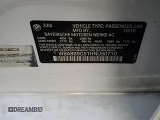 2017 BMW 3 Series 330i with VIN WBA8B9G51HNU50710, listed as a Copart auction lot 81289874 with 141,996 mi miles and Salvage Title. Bid and sale history available at carsss.com. Image 12.