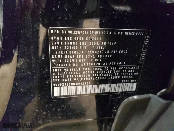 2022 Volkswagen Taos SE with VIN 3VVPX7B20NM012852, listed as a Copart auction lot 43517665 with 255 mi miles and Salvage Title. Bid and sale history available at carsss.com. Image 13.