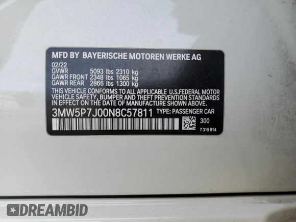 2022 BMW 3 Series 330e with VIN 3MW5P7J00N8C57811, listed as a Copart auction lot 42154045 with 29,705 mi miles and Salvage Title. Bid and sale history available at carsss.com. Image 15.