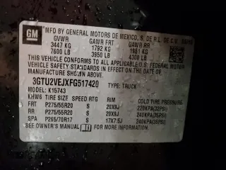 2015 GMC Sierra 1500 SLT with VIN 3GTU2VEJXFG517420, listed as a Copart auction lot 42144385 with 122,446 mi miles and Clean Title. Bid and sale history available at DreamBid. Image 12.