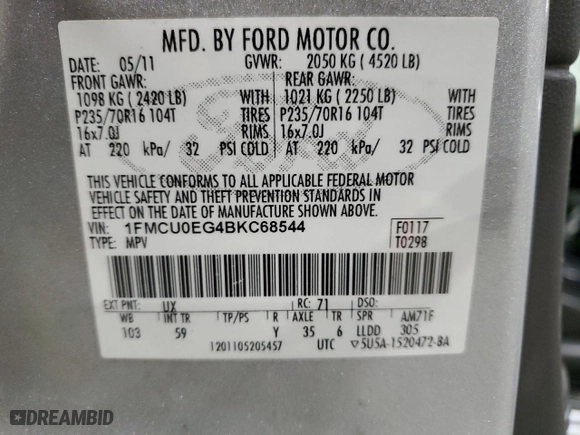 2011 Ford Escape Limited with VIN 1FMCU0EG4BKC68544, listed as a Copart auction lot 89389245 with 275,526 mi miles and Salvage Title. Bid and sale history available at carsss.com. Image 15.