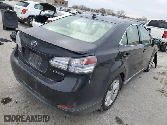 2010 Lexus HS 250h with VIN JTHBB1BA9A2016801, listed as a Copart auction lot 82560674 with 236,915 mi miles and Salvage Title. Bid and sale history available at DreamBid. Image 3.