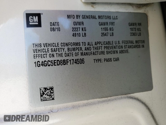 2011 Buick LaCrosse CXL with VIN 1G4GC5ED8BF174506, listed as a Copart auction lot 52991345 with 109,844 mi miles and Salvage Title. Bid and sale history available at carsss.com. Image 13.