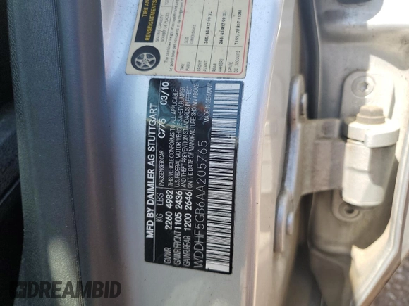 2010 Mercedes-Benz E 350 Luxury с VIN WDDHF5GB6AA205765, выставлен на аукционе Copart как лот 56572625 с пробегом Не указан миль и Списание • Salvage title. История ставок и продаж доступна на DreamBid. Изображение 12.