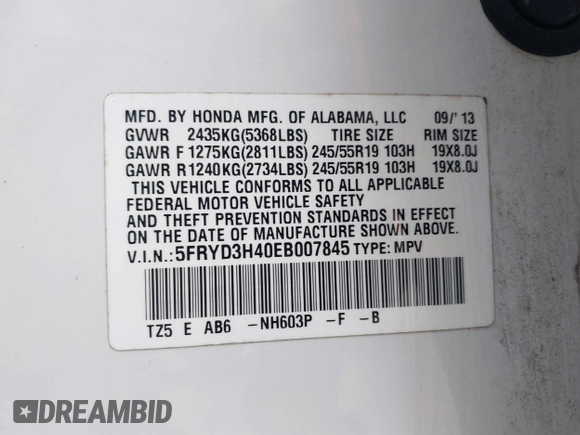 2014 Acura MDX Tech Pkg with VIN 5FRYD3H40EB007845, listed as a IAAI auction lot 39664732 with 79,420 mi miles. Bid and sale history available at carsss.com. Image 9.