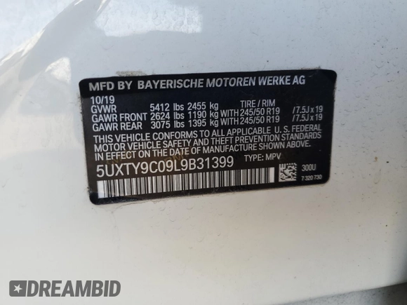 2020 BMW X3 M40i with VIN 5UXTY9C09L9B31399, listed as a Copart auction lot 87004624 with Not Provided miles and Salvage Title. Bid and sale history available at DreamBid. Image 14.