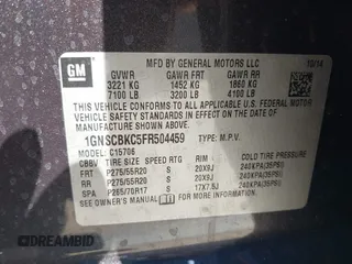 2015 Chevrolet Tahoe LT with VIN 1GNSCBKC5FR504459, listed as a IAAI auction lot 41689405 with 141,783 mi miles and . Bid and sale history available at DreamBid. Image 9.