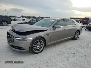 2021 Genesis G90 Premium with VIN KMTF34PA1MU088127, listed as a Copart auction lot 79905313 with 6,214 mi miles and . Bid and sale history available at carsss.com. Image 1.
