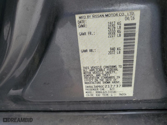 2016 Nissan Altima 2.5 S with VIN 1N4AL3AP6GC217737, listed as a Copart auction lot 51326505 with 132,370 mi miles and Salvage Title. Bid and sale history available at carsss.com. Image 14.