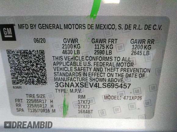 2020 Chevrolet Equinox LS z VIN 3GNAXSEV4LS695457, wystawiony jako IAAI lot #38508738 z przebiegiem 24 916 mil mil oraz . Historia ofert i sprzedaży dostępna na DreamBid. Obrazek 9.