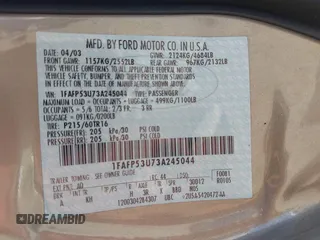 2003 Ford Taurus SE Standard with VIN 1FAFP53U73A245044, listed as a IAAI auction lot 41999582 with 85,870 mi miles. Bid and sale history available at carsss.com. Image 9.