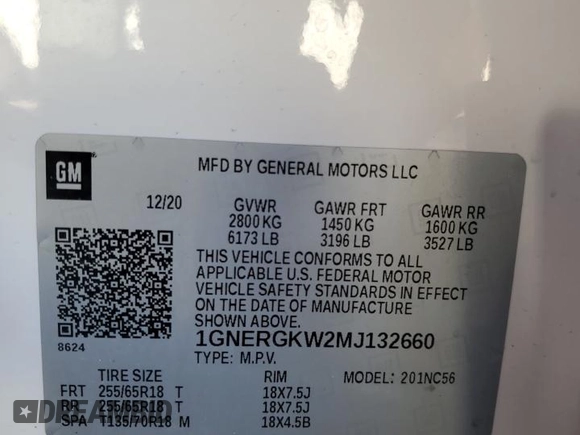 2021 Chevrolet Traverse LT Cloth with VIN 1GNERGKW2MJ132660, listed as a Copart auction lot 52008665 with 49,539 mi miles and Salvage Title. Bid and sale history available at carsss.com. Image 14.