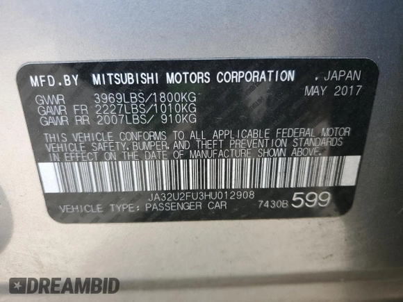 2017 Mitsubishi Lancer ES with VIN JA32U2FU3HU012908, listed as a Copart auction lot 68503554 with 91,508 mi miles and Salvage Title. Bid and sale history available at carsss.com. Image 12.