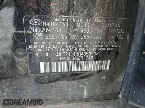 2017 Hyundai Sonata Hybrid SE with VIN KMHE24L14HA059503, listed as a Copart auction lot 67962073 with 97,379 mi miles. Bid and sale history available at carsss.com. Image 12.