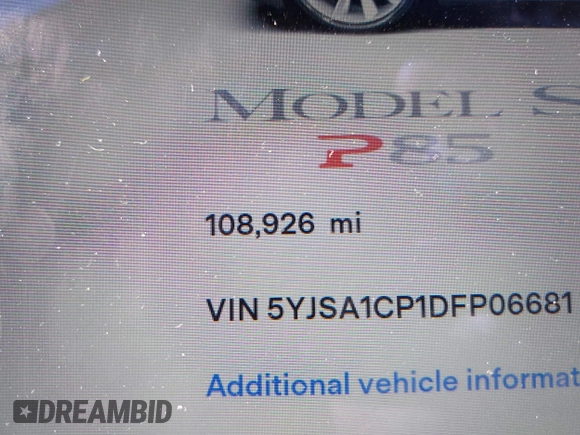 2013 Tesla Model S Performance с VIN 5YJSA1CP1DFP06681, выставлен на аукционе IAAI как лот 42438892 с пробегом 108 926 миль миль и . История ставок и продаж доступна на DreamBid. Изображение 15.
