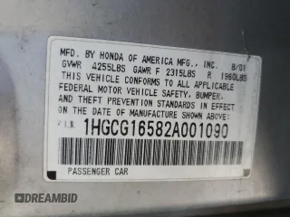 2002 Honda Accord EX z VIN 1HGCG16582A001090, wystawiony jako Copart lot #58244785 z przebiegiem 99 158 mil mil oraz Szkoda całkowita • Salvage title. Historia ofert i sprzedaży dostępna na DreamBid. Obrazek 12.