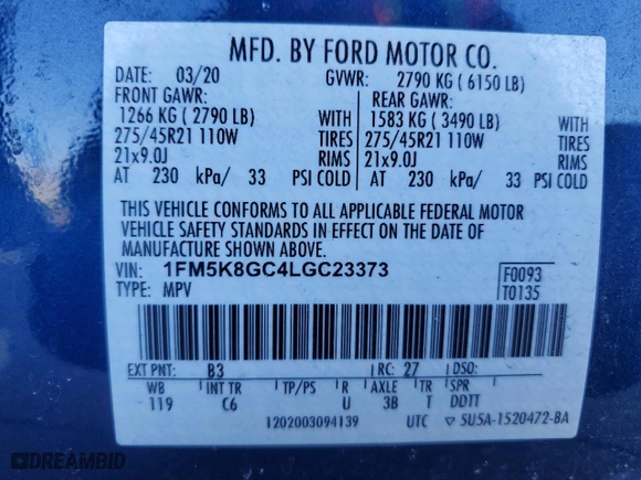 2020 Ford Explorer ST with VIN 1FM5K8GC4LGC23373, listed as a Copart auction lot 46676125 with 79,078 mi miles and Salvage Title. Bid and sale history available at carsss.com. Image 14.