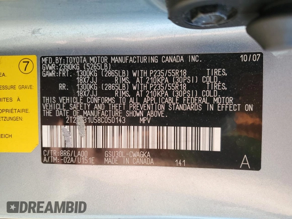 2008 Lexus RX 350 with VIN 2T2GK31U58C050143, listed as a Copart auction lot 48676865 with Not Provided miles and Salvage Title. Bid and sale history available at DreamBid. Image 13.