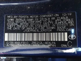 2020 Toyota Corolla LE with VIN JTDEPRAE4LJ093104, listed as a IAAI auction lot 41827963 with 69,780 mi miles. Bid and sale history available at carsss.com. Image 9.