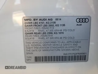 2015 Audi Q3 Prestige z VIN WA1FFCFS3FR000821, wystawiony jako Copart lot #80107514 z przebiegiem 38 841 mil mil oraz Szkoda całkowita • Salvage title. Historia ofert i sprzedaży dostępna na DreamBid. Obrazek 14.