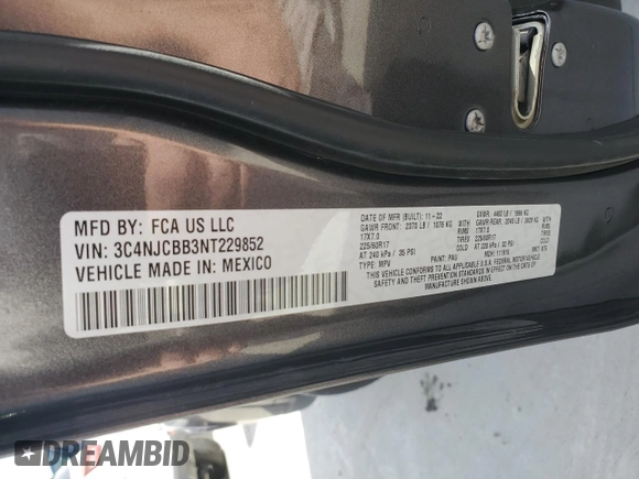2022 Jeep Compass Altitude with VIN 3C4NJCBB3NT229852, listed as a Copart auction lot 78921104 with 49,618 mi miles and Salvage title. Bid and sale history available at DreamBid. Image 12.
