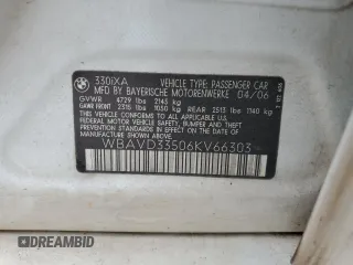 2006 BMW 3 Series 330xi with VIN WBAVD33506KV66303, listed as a Copart auction lot 50023574 with 0 mi miles and Salvage Title. Bid and sale history available at carsss.com. Image 12.