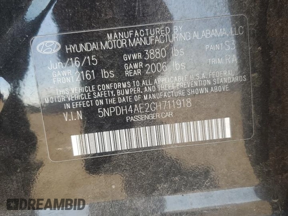 2016 Hyundai Elantra SE with VIN 5NPDH4AE2GH711918, listed as a Copart auction lot 49262025 with 158,651 mi miles and Clean title. Bid and sale history available at DreamBid. Image 12.