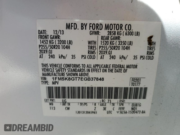 2014 Ford Explorer Sport z VIN 1FM5K8GT7EGB37848, wystawiony jako Copart lot #61438545 z przebiegiem 99 031 mil mil oraz Szkoda całkowita • Salvage title. Historia ofert i sprzedaży dostępna na DreamBid. Obrazek 14.
