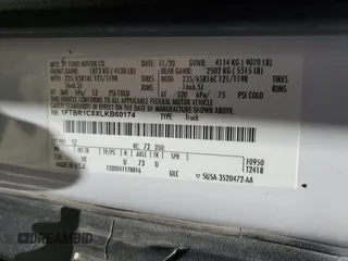 2020 Ford Transit Cargo with VIN 1FTBR1C8XLKB60174, listed as a Copart auction lot 58957204 with 69,262 mi miles and Salvage Title. Bid and sale history available at DreamBid. Image 14.