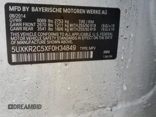 2015 BMW X5 sDrive35i with VIN 5UXKR2C5XF0H34849, listed as a Copart auction lot 86350544 with 96,681 mi miles and Salvage Title. Bid and sale history available at carsss.com. Image 14.