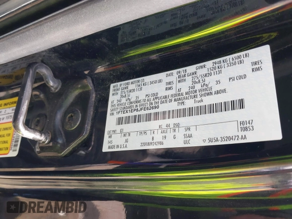2018 Ford F-150 XL with VIN 1FTEX1EP8JFE62690, listed as a IAAI auction lot 41936883 with 162,174 mi miles. Bid and sale history available at carsss.com. Image 9.