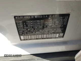 2024 Honda HR-V Sport with VIN 3CZRZ2H57RM725611, listed as a IAAI auction lot 41255519 with 11,173 mi miles. Bid and sale history available at carsss.com. Image 9.