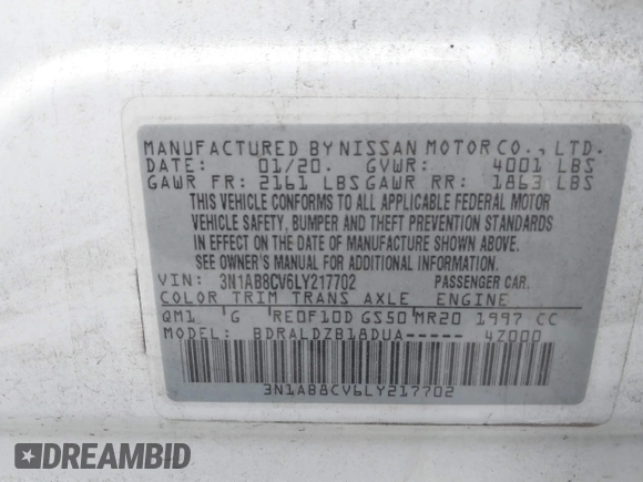 2020 Nissan Sentra SV z VIN 3N1AB8CV6LY217702, wystawiony jako IAAI lot #42151477 z przebiegiem 45 109 mil mil oraz . Historia ofert i sprzedaży dostępna na DreamBid. Obrazek 9.