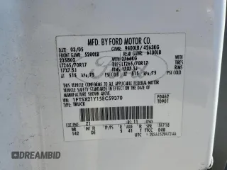 2005 Ford F-250 XL with VIN 1FTSX21Y15EC59370, listed as a Copart auction lot 52620765 with 124,584 mi miles and Salvage Title. Bid and sale history available at DreamBid. Image 15.