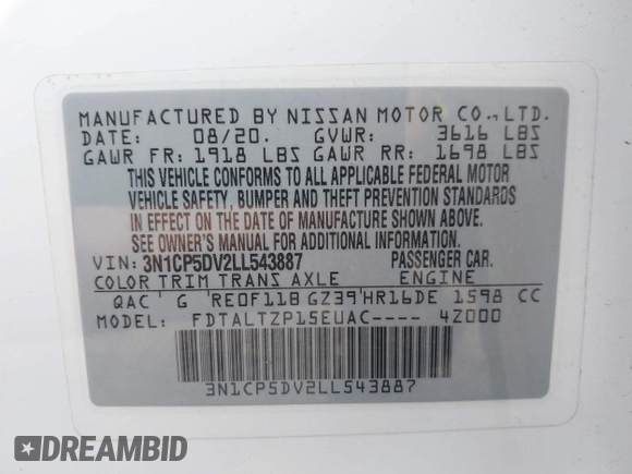 2020 Nissan Kicks SR z VIN 3N1CP5DV2LL543887, wystawiony jako IAAI lot #42153454 z przebiegiem 25 573 mil mil oraz . Historia ofert i sprzedaży dostępna na DreamBid. Obrazek 9.