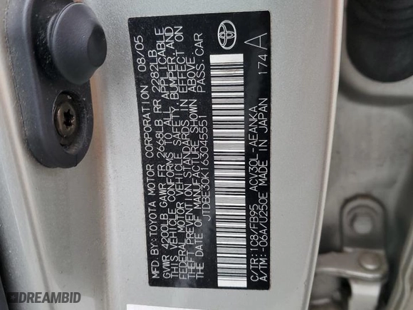 2006 Toyota Camry STD with VIN JTDBE30K163045551, listed as a Copart auction lot 52096755 with 231,050 mi miles and Salvage Title. Bid and sale history available at carsss.com. Image 14.